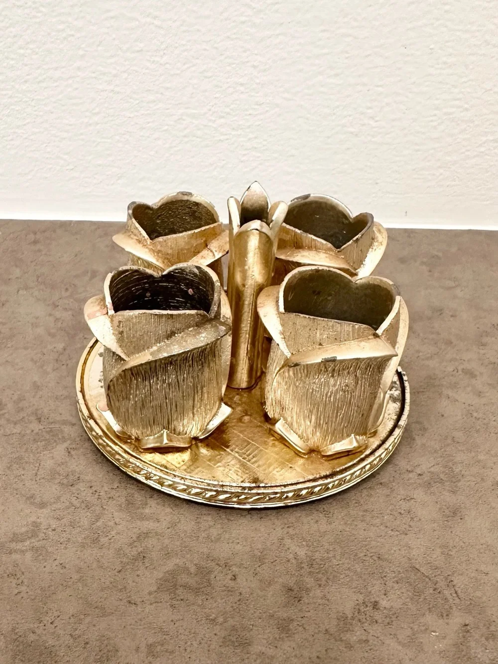 Vintage Avon Golden Vanity Lipstick Holder Gold Floral Metal Rosebud- Shaped